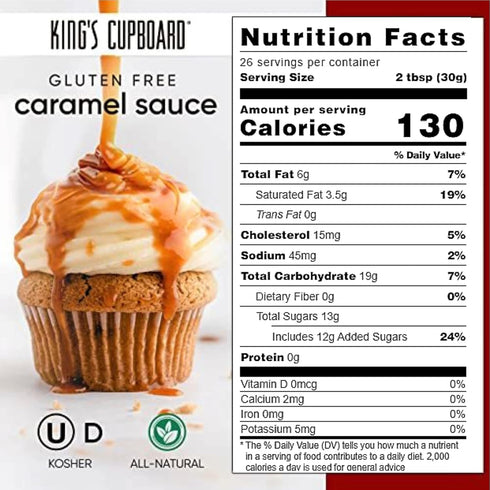 King's Cupboard Cream Caramel Sauce - The Perfect Sauce for Ice Cream, Fruit Dip, Topping Desserts, Caramel Drizzle for Coffee - Gluten-Free, Kosher, All Natural Ingredients, 28 oz