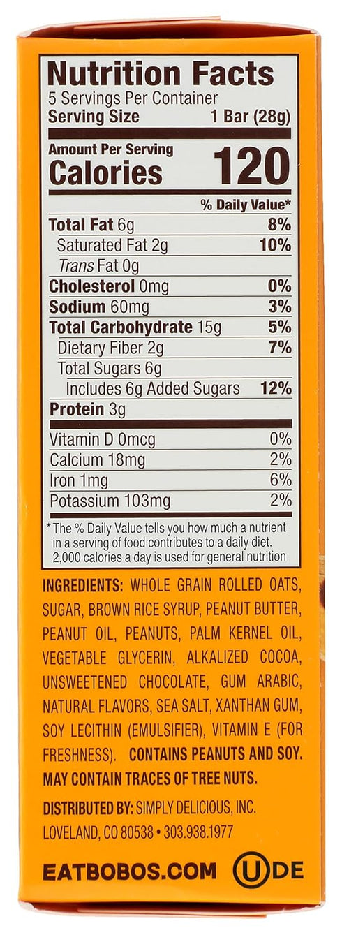 Homry 5 (Pack 6) Bobo's Peanut Butter Oat Bar + Dark Chocolate Dipped, Non GMO, Gluten Free, Ounces