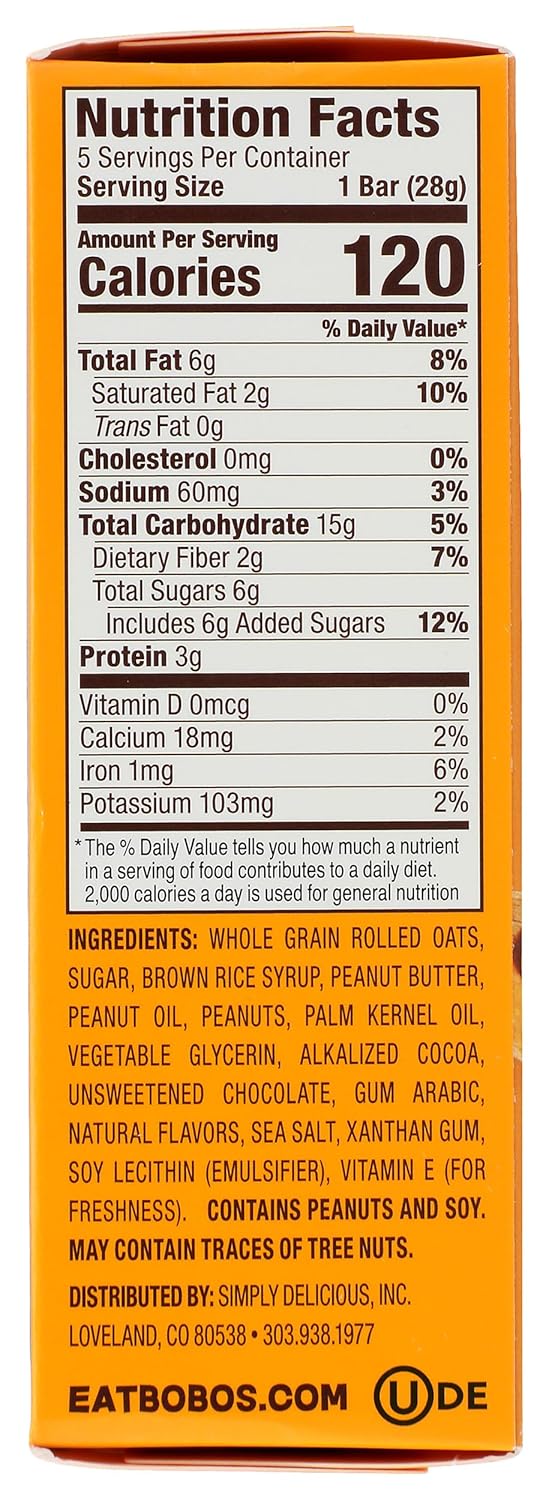 Homry 5 (Pack 6) Bobo's Peanut Butter Oat Bar + Dark Chocolate Dipped, Non GMO, Gluten Free, Ounces