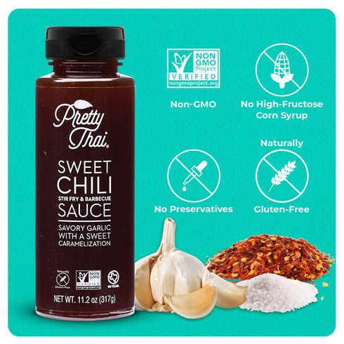 Pretty Thai Sweet Chili Sauce, Gluten Free, Non-GMO, Authentic Vegan Stir Fry, BBQ Condiment, 100% Natural