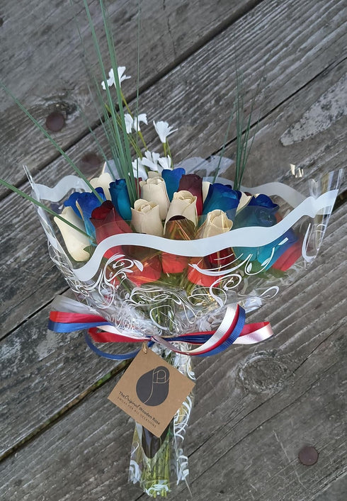 3 Dozen Primitive Patriotic Red with Black Tips, White and Blue with Dark Blue Tips Bouquet
