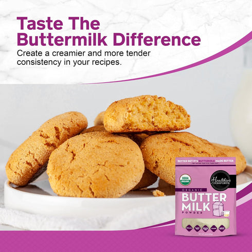 21oz Healthier Comforts Organic Buttermilk Powder | USDA Certified, Kosher, Gluten Free, Non-GMO | Baking Supplies