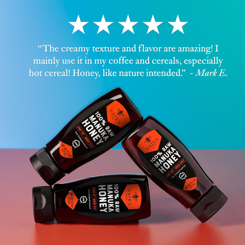 83+ 5+ 13.2 oz Nate's Raw Manuka Honey New Zealand MGO | UMF Certified | Squeeze Bottle