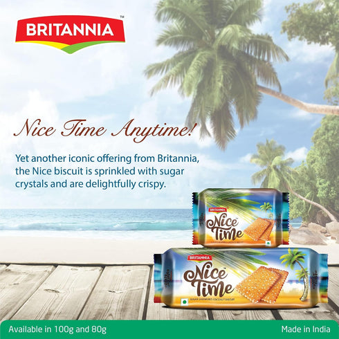 2.8oz (80g) (Pack 3) Britannia Nice Time - Delicious Coconut Biscuit Crunchy - Kids Favorite Breakfast & Tea Time