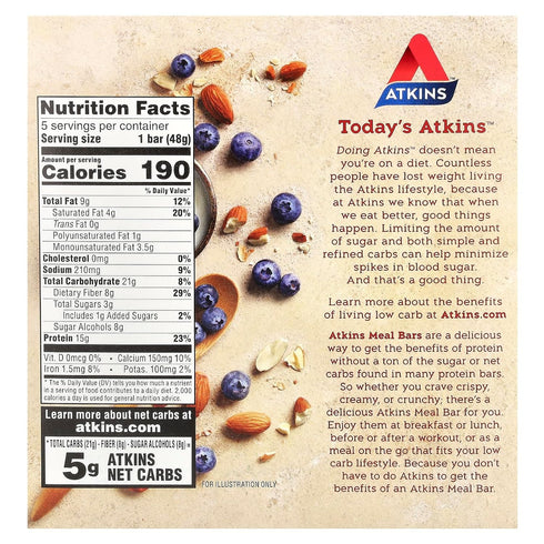 5 1.7 Atkins Advantage Bar, Blueberry Greek Yogurt, Bars Ounce