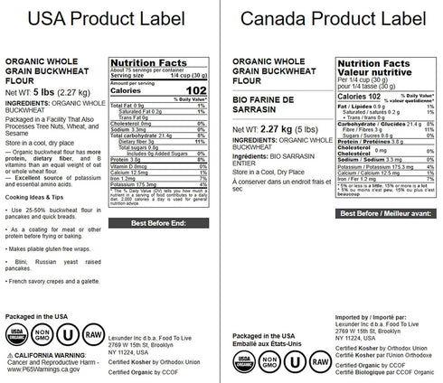 5 Food to Live Organic Whole Grain Buckwheat Flour, Pounds Non-GMO, Kosher, Unbleached, Unbromated, Unenriched, Stone