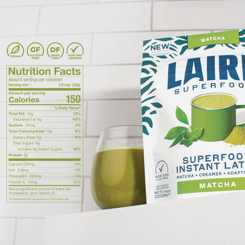 Laird Superfood Matcha Instant Latte - Green Tea Powder with Adaptogens, Packed with Antioxidants and Superfood Coconut