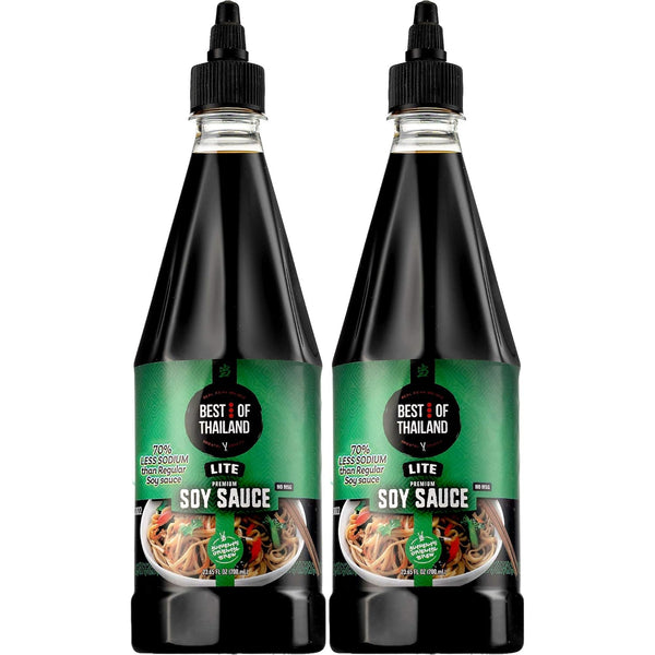 Best Of Thailand Premium Lite Soy Sauce, Low Sodium - 2 Bottles of 23.65oz Authentic Asian-Brewed Marinade