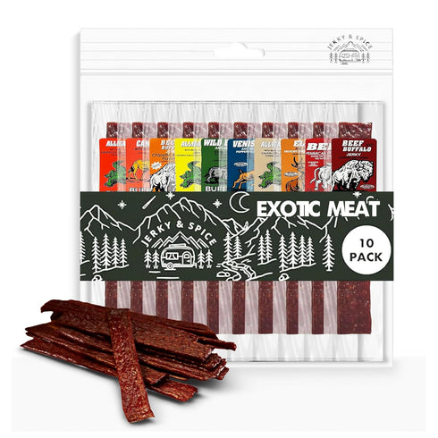 Jerky-n-Spice Exotic Jerky Variety Pack (10 Count) | Beef Jerky Gifts for