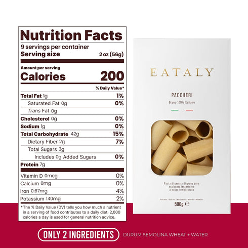 500g (17 oz.) 1 Pack Eataly Italian Paccheri Pasta Noodles - Box -Authentic Durum Semolina Wheat - Made in Italy- Dried