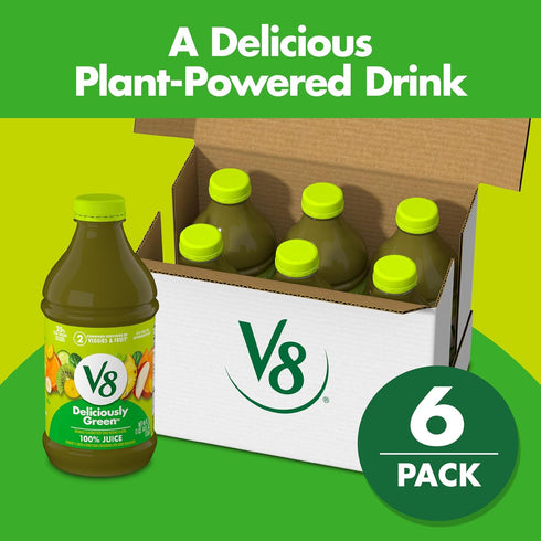 V8 100% 46 oz (6 Pack) Deliciously Green Fruit and Vegetable Juice, fl Bottle