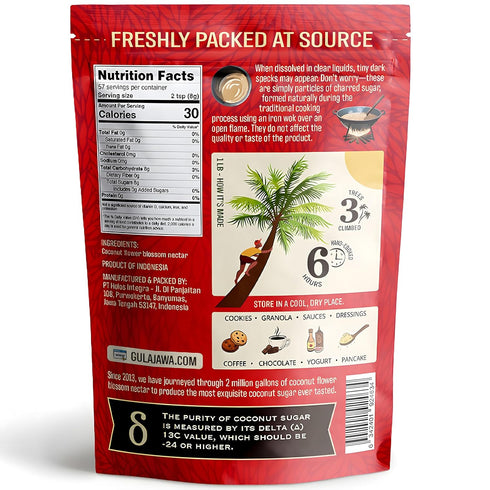 GULAJAWA 100% 1lb. Javanese Coconut Sugar Pure Palm Sugar Caramel-Toffee Flavor for Beverages, Baking, Dry Rubs