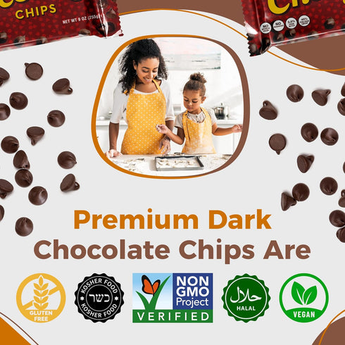 Lieber’s Vegan Semi-Sweet Real Chocolate Chips, 9 oz, Gluten Free, Dairy Free, Low Calorie for Baking