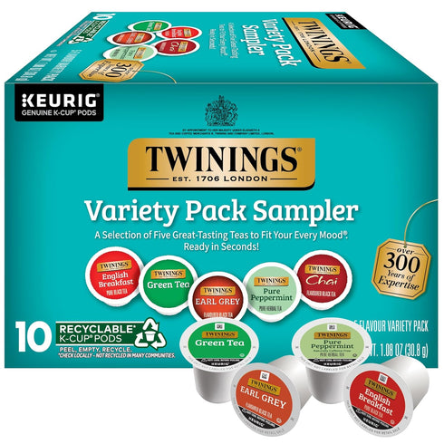 Twinings K-Cup Pods Variety Pack, Includes English Breakfast, Earl Grey, Chai, Green,