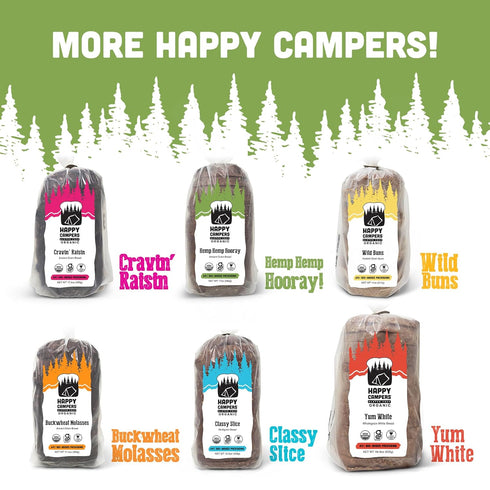 Pack 17.4 Oz (Pack 4) Happy Campers Variety Gluten Free Bread, Yum White and Hemp Multi-Seed, Non-GMO, Vegan, Organic