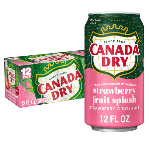 Canada Dry Fruit Splash Strawberry Ginger Ale Soda, 12 fl oz cans,