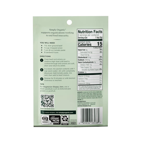 Simply Organic Sloppy Joe - Certified Organic, Gluten-Free, 1.41 oz, Pack of 4