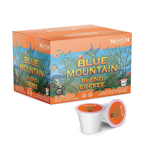 Magnum Exotics Coffee, Blue Mountain Blend - Light-Medium Roast, Ground Coffee Pods,