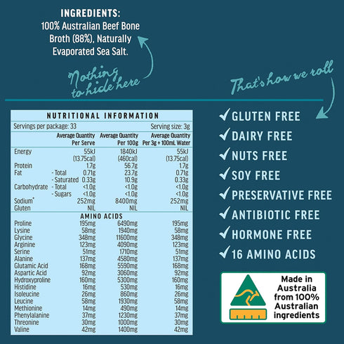 ABBCo 100% Australian Beef Bone Broth Concentrated Freeze-Dried Powder, Natural Beef Flavor, Gluten and Dairy Free
