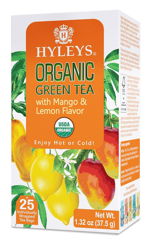Hyleys Organic Green Tea Mango and Lemon Flavor - 25 Tea Bags