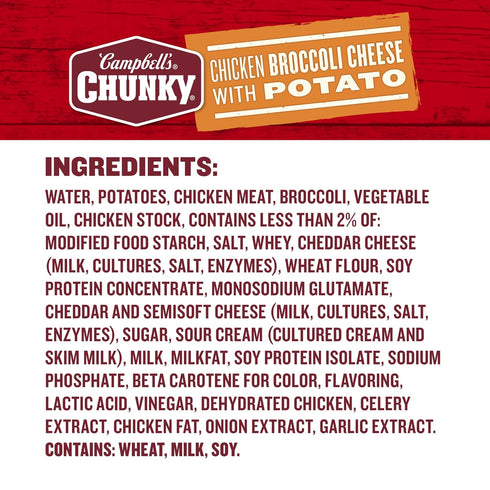 18.8 Oz 12) Campbell's Chunky Soup, Chicken Broccoli Cheese Soup, Can (Case