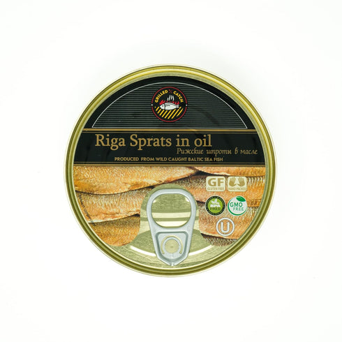 (12 Pack) 5.6 oz Grilled Catch Sprats Riga Smoked Tins in Vegetable Oil Product of Latvia, Kosher