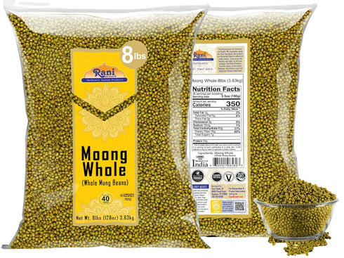 128oz (8lbs) 3.63kg Rani Moong Whole (Ideal for cooking & sprouting, Whole Mung Beans with skin) Lentils Indian Bulk ~