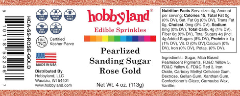 4 Oz Hobbyland Edible Sprinkles, Pearlized Sanding Sugar, (Rose Gold)