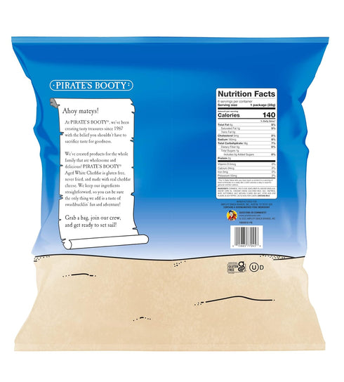 6ct, 1oz Pirate's Booty Aged White Cheddar Cheese Puffs Individual Snack Size Bags, Gluten Free, Healthy Kids Snacks