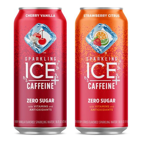 Sparkling ICE +Caffeine Cherry Vanilla and Strawberry Citrus Sparkling Water with Caffeine, Zero Sugar