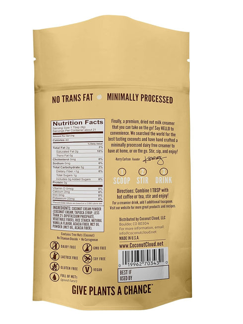 Coconut Cloud: Dairy-Free Coffee Creamer | Minimally Processed, Shelf Stable. Made from Coconut Powdered Milk. | Vegan