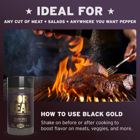 6oz FOR REAL Black Gold Seasoning - Garlicky Black Garlic, Pepper & Black Salt Blend - Umami Flavor Booster for Meat