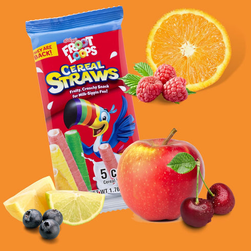 2025 5 Count, (3 Pack) Kelloggs Froot Loop Cereal Straws, Edible Breakfast Straw, Nostalgic Treat, Birthday Party