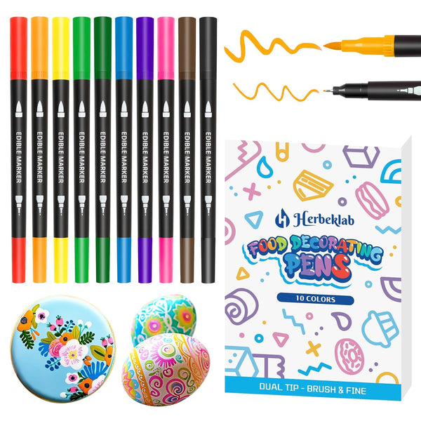 Edible Markers 10Pcs Double-Sided Food Coloring Pens with Fine & Thick Tips