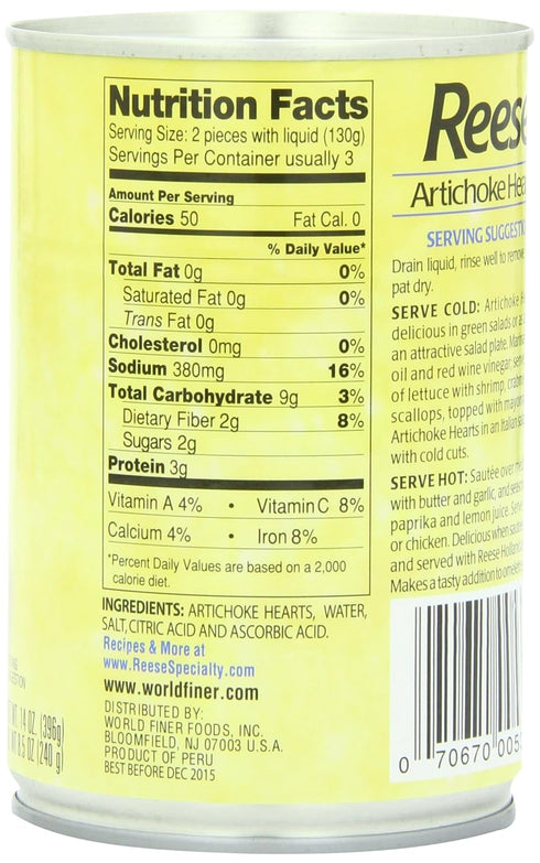14-Ounce (Pack 12) Reese Artichoke Hearts, Small Size, Cans