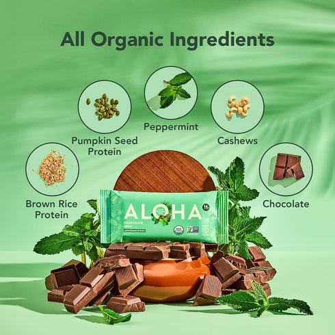 1.98 Oz (Pack 12) ALOHA Organic Plant Based Protein Bars, Chocolate Mint