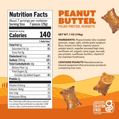 7 Oz (Pack 8) Quinn Gluten Free Peanut Butter Filled Pretzel Nuggets - Made with Real Ingredients, Whole Grain Sorghum