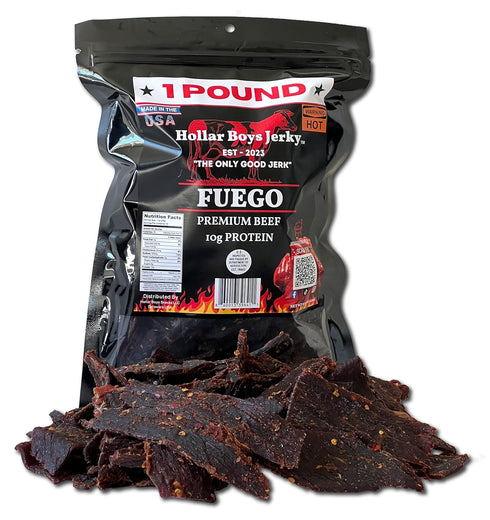 Hollar Boys Fuego Beef Jerky One Pound Resealable Bag, Low Carb, USA
