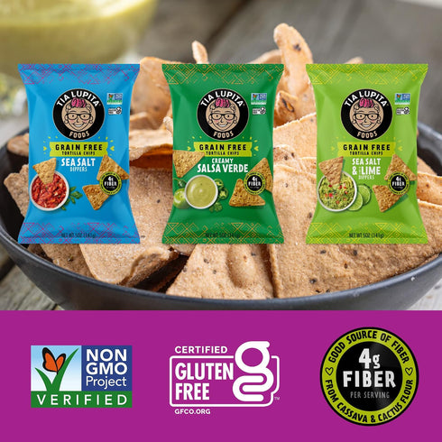 (Pack 3) Tia Lupita Cactus Tortilla Chips Variety of - Vegan, Gluten-Free, Grain-Free, Dairy-Free, Non-GMO, High Fiber