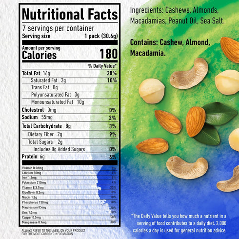 7.5 oz 7 PLANTERS NUT-rition Wholesome Nut Mix, Box (Contains Individual Pouches) - Cashews, Almonds and Macadamias