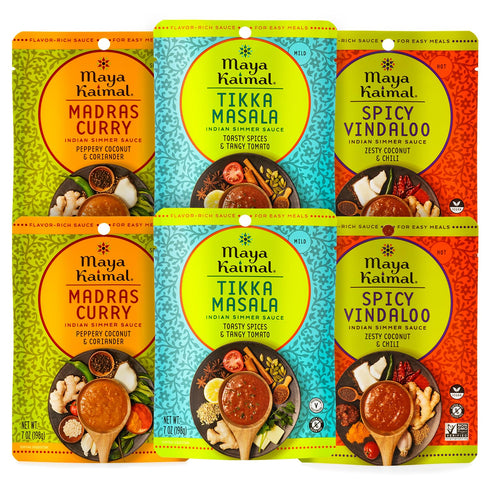 Maya Kaimal Indian Simmer Sauce, Tikka Masala, Madras Curry & Spicy Vindaloo,