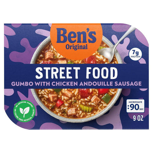 90 9 oz (Pack 6) BEN'S ORIGINAL Street Food Gumbo with Chicken Andouille Sausage, Prepared Entre, Microwavable