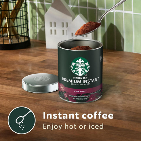 3.17 oz Starbucks Premium Instant Coffee, Dark Roast Coffee, Arabica Beans, Three Tins