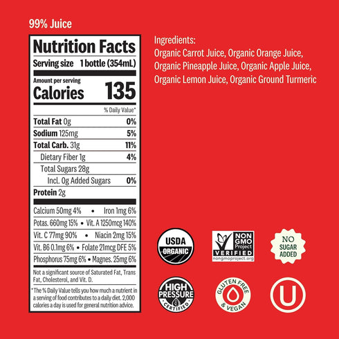 12 oz Suja Organic Carrot Turmeric Cold Pressed Juice Drink, fl Bottle