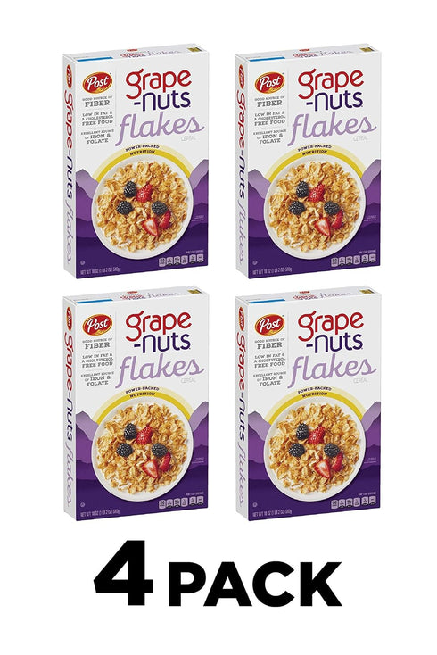 Post 18 (Pack 4) Grape-Nuts Flakes, Breakfast Cereal, Low Fat, Fiber, Kosher Ounce