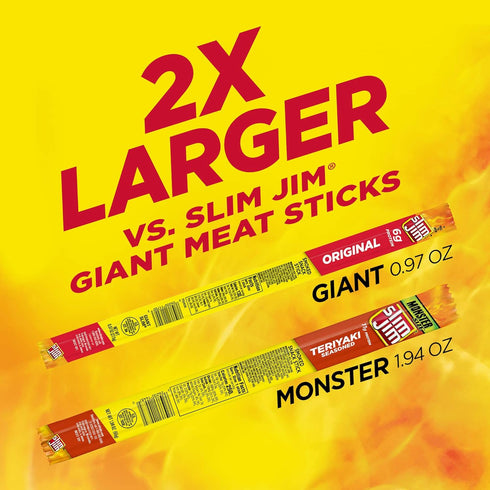 1.94 oz. (18 Count) Slim Jim Monster Smoked Meat Sticks, Teriyaki Flavor, High Protein
