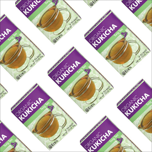 16 Eden Kukicha Organic Roasted Twig Tea, George Ohsawa Macrobiotic, Low Caffeine, Unbleached Manila Tea Bags/Box