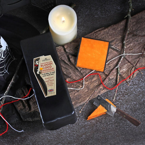 Generic Bloody Good Cheddar, Matured Red Leicester Halloween-Themed Cheddar Cheese in Black Wax