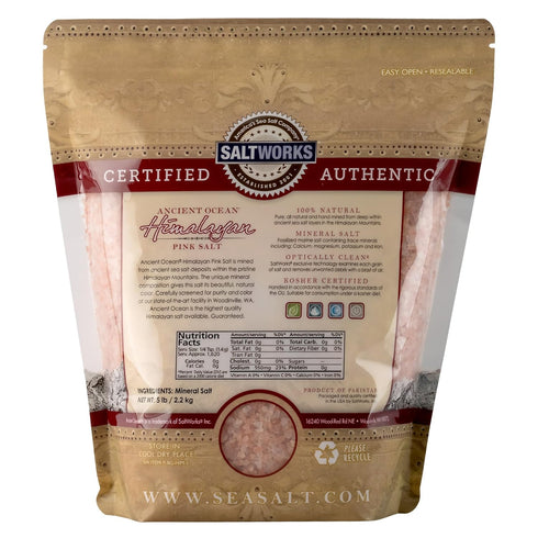 5 SaltWorks Ancient Ocean Himalayan Pink Salt, Medium Grain, Pound Bag