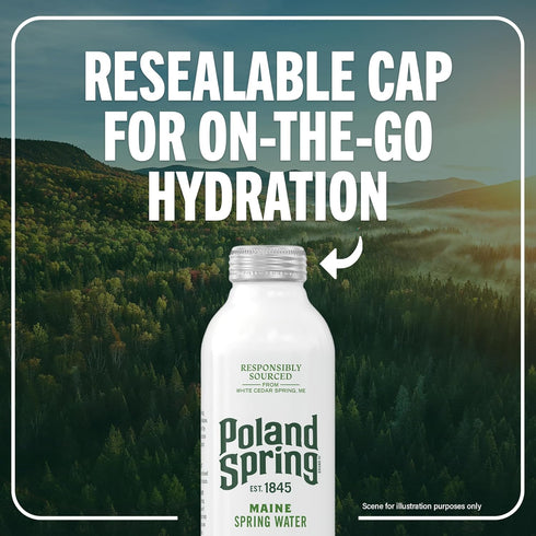 12 Pack- 25 oz Poland Spring Maine Spring Water Aluminum Bottle Crisp, Still Bottled Water with Naturally Occurring